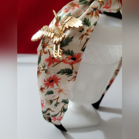 Headband crane heron bird floral satin vintage style handmade pearl crystals new - Picture 5 of 10